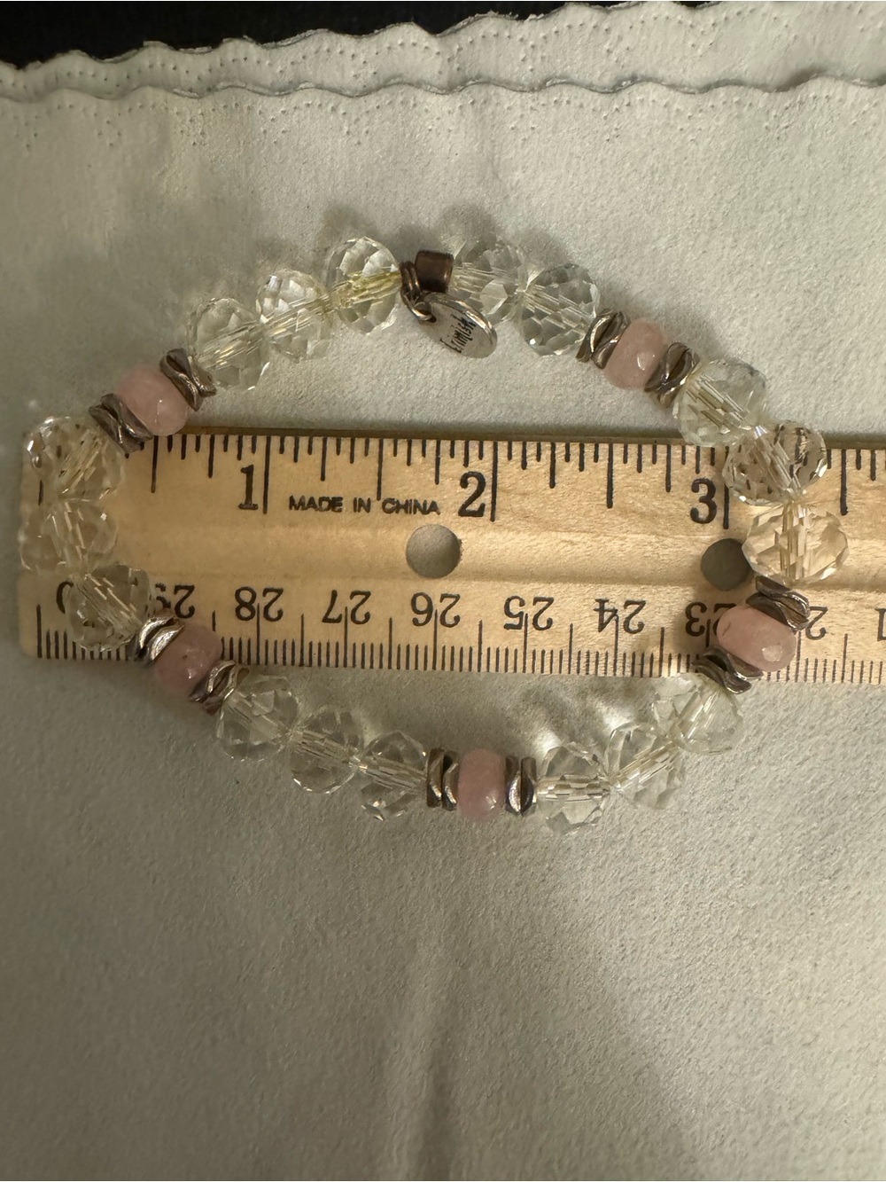 Erimish Clear Crystal and Light Pink Bead Stretch Bracelet